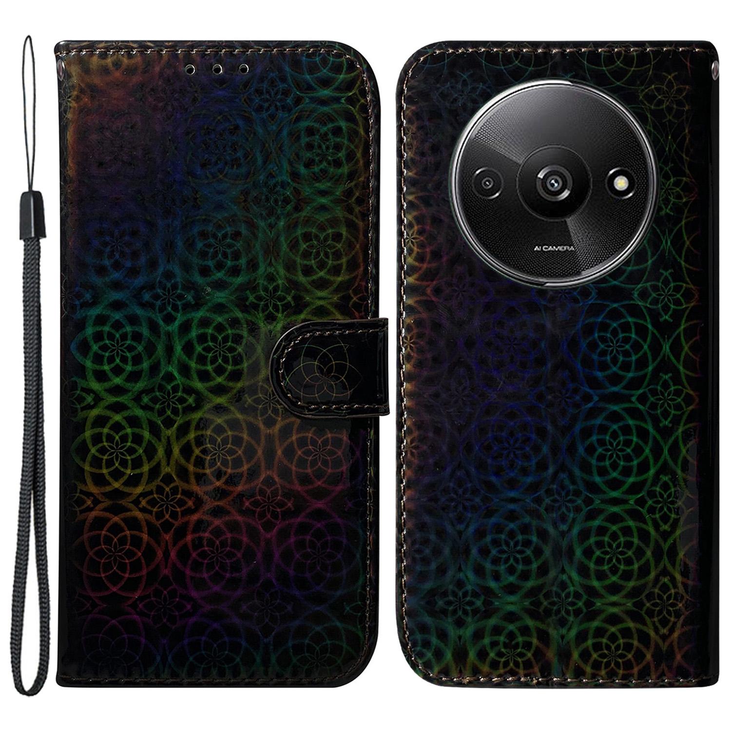 

Для Xiaomi Redmi A3/Poco C61 4G Чехол из ПУ кожи Защита от царапин Ослепительный цветочный узор Защитник для телефона Black