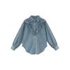 Spring and Autumn Korean Version Sweet Ruffled Denim Shirt for Women, Loose and Slimming Long Sleeved Top, Base Shirt