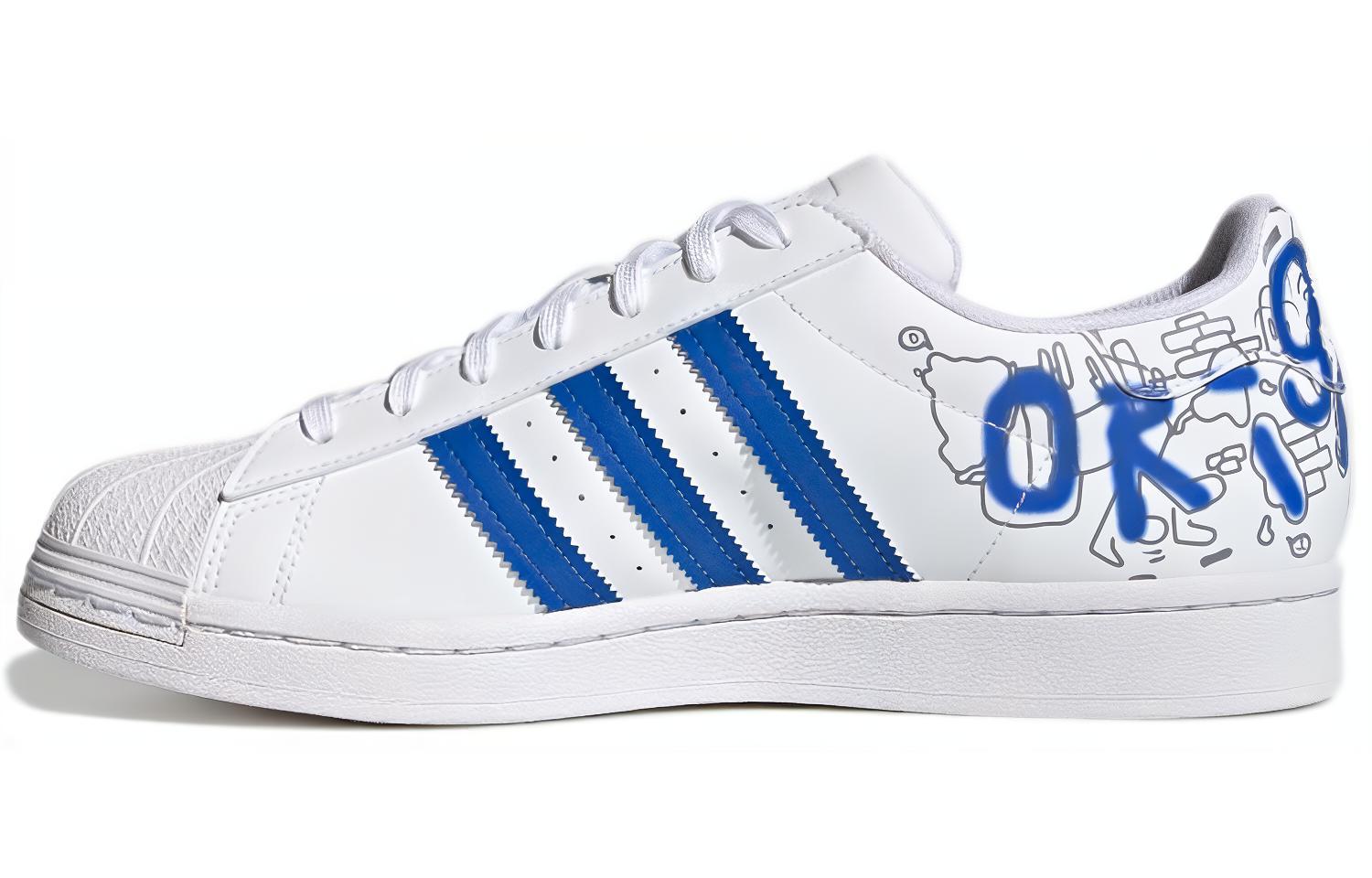 Adidas Originals Superstar Cozy Wear Resistant Casual Skate Shoes White Blue Unisex  White Blue  GW5784 44