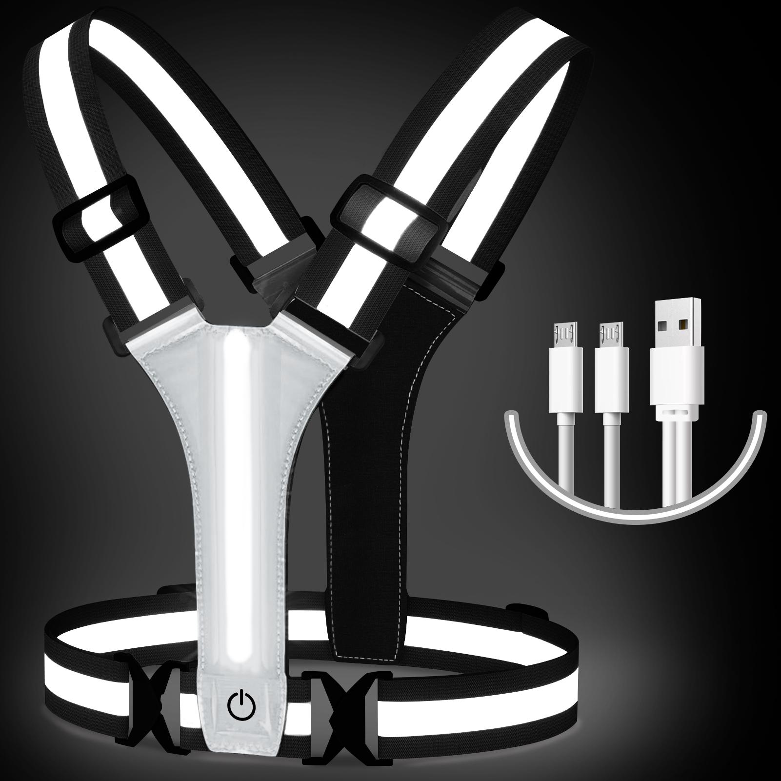 

Adjustable Safety-Vest Riding Equipment LED Reflective Outdoor Supplies USB Rechargeable LED Light Vest Night Cycling Gear белый