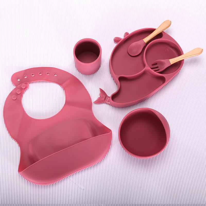 Silicone Baby Tableware Set: Non-slip Bowl, Bib, Plate, Fork & Spoon - Food Grade Material