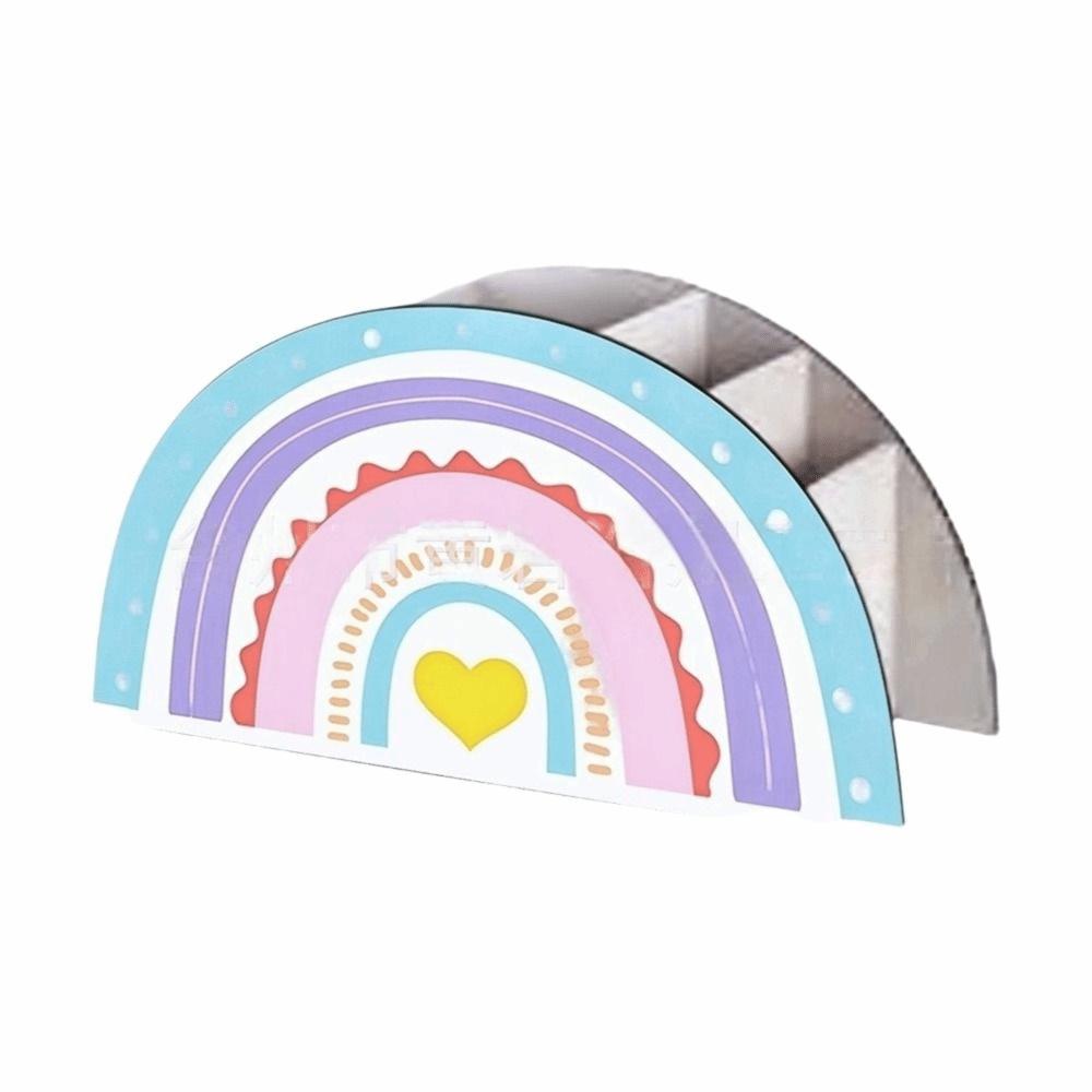 Wooden Rainbow Pencil Holder 5 Slots Decorative Pen Holder  Graduation Season