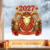Easy Apply Window Art for Home 2027 New Year Crown Sheep Static Glass Sticker, Reusable PVC Red Gold Head Stickers Sticker with Russian Nesting Dolls
