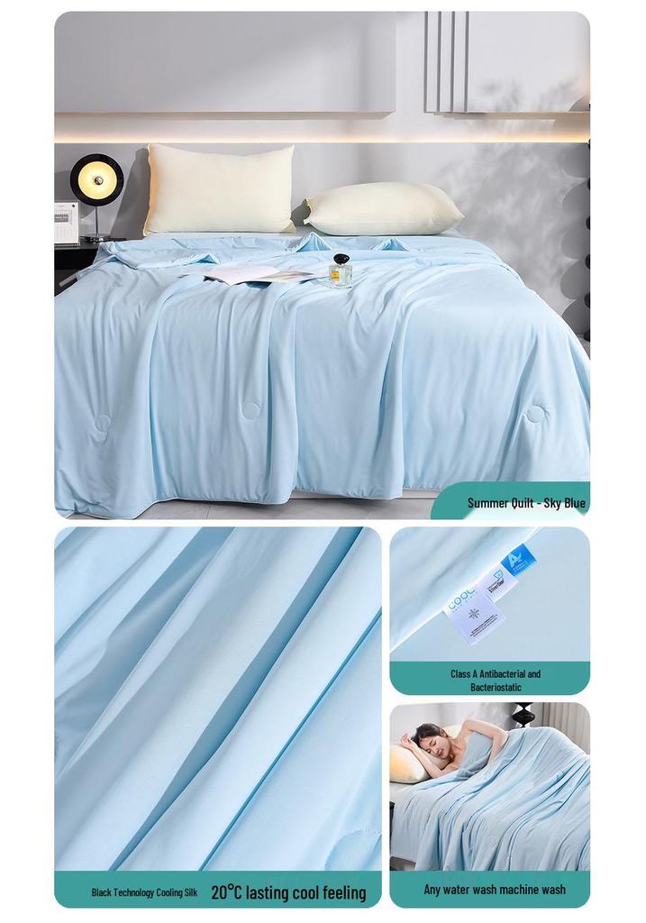 Class A Silk Summer Quilt: Antibacterial, Skin-Friendly, Solid Color for Mother and Baby, Ideal for Air Conditioning, Spring, and Autumn.