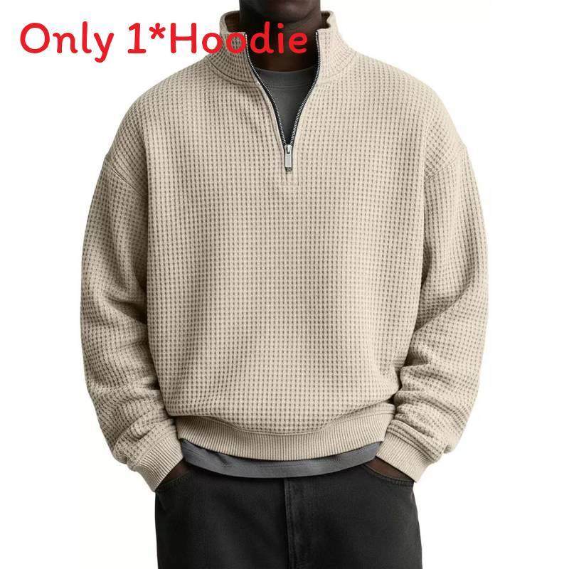 Minimalist Stand Collar Long Sleeve Mens Hoodie With Polyester Fabric For Casual Wear