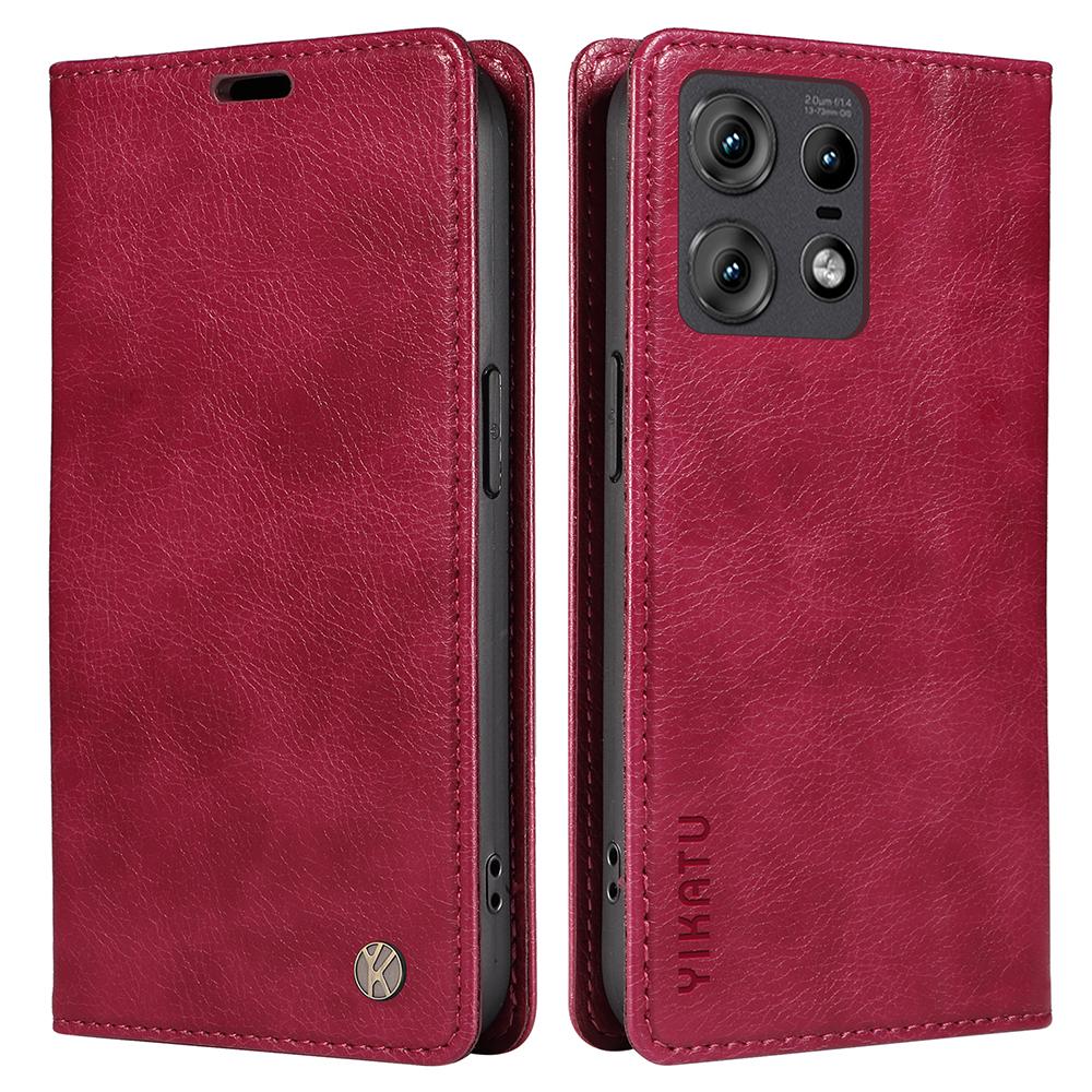 

For Motorola Edge 50 Pro 5G Case Leather Phone Cover Magnetic Closing Wine Red