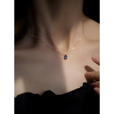 S925 Sterling Silber Französisch Wasser Tropfen Saphir Halskette Rose Gold Schlüsselbein Kette Weibliche Exquisite und Vielseitig Weiß