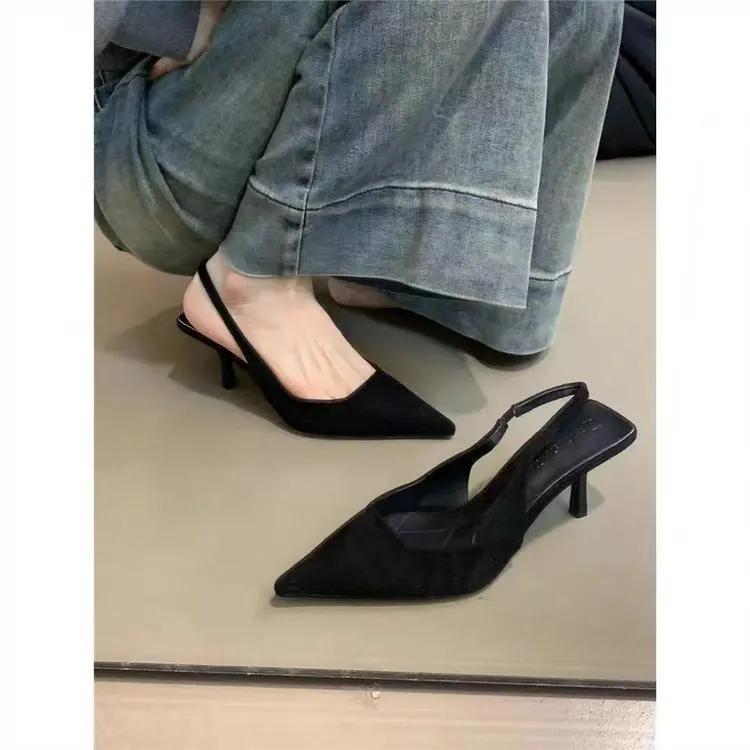 

Сексуальные и элегантные женские босоножки на высоком каблуке с острым носком, идеально подходящие для любого случая. Женская обувь на каблуках для женщин 38 чёрный