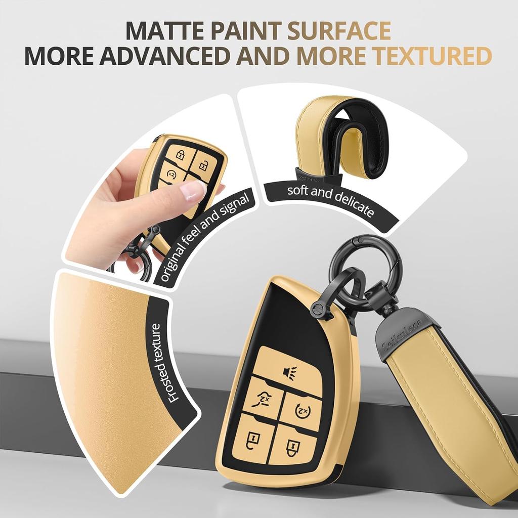 for Chevy GMC Key Fob Cover Accessories-Matte TPU Key Fob Cover with Leather Keychain for Silverado Sierra Tahoe Suburban Equinox Traverse Yukon