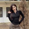 Koreanischer Stil Halb offener Kragen Zugeknöpft Slim-fit Langarm T-Shirt für Damen im Frühling Herbst Pure Lust Stil Sexy Top