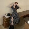 Floral Square Neck Dress For Women With Mesh Patchwork Summer Style