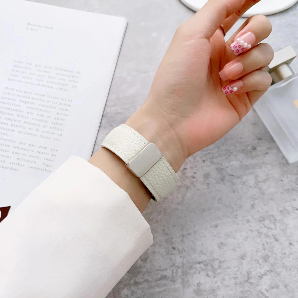 Leather Magnetic Buckle Strap for Apple Watch 7 8 9 45mm 41mm Ultra2 49mm Leather Band for iWatch Series 6 5 4 40mm Bracelet