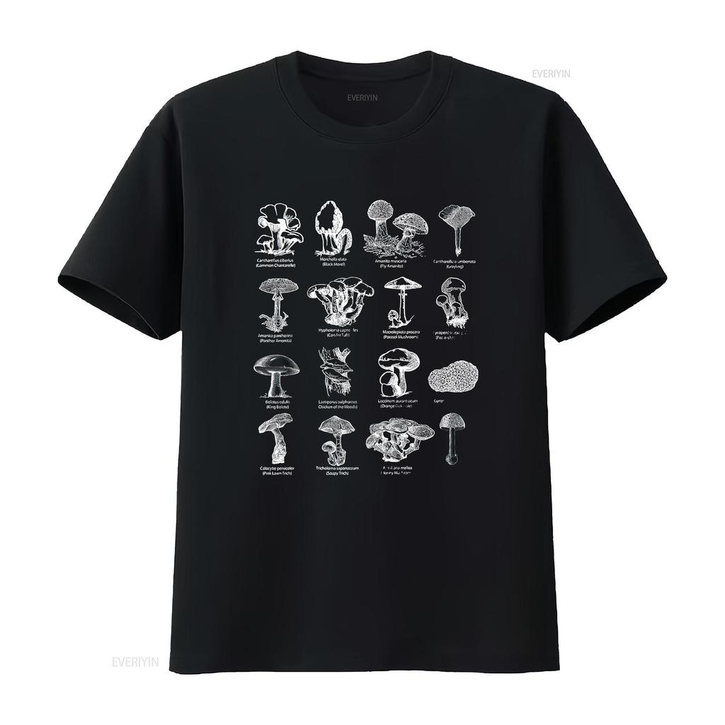 Womens Mushrooms Identification Chart Vintage Mushroom Collections T Shirt Black Vintage Washed Soft Slightly Homme Stylish