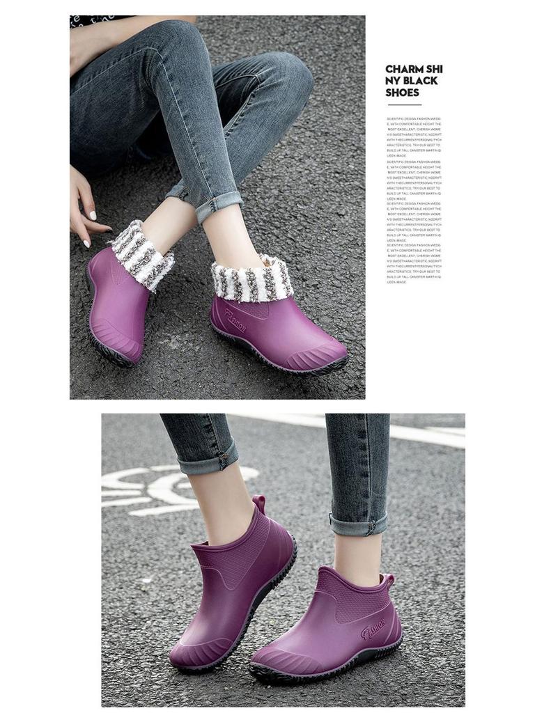 Women's Waterproof Low-Cut Korean Style Rain Boots - Fleece-Lined, Non-Slip Short Tube Fashion Shoes