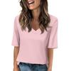 Women's Solid-color V Neck T Shirts Half Sleeve Tops Printed Casual Summer Tees T Shirt Blouse