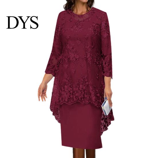 Midi-Kleid 1 Set Schal Blumenmuster Bestickte Spitze Elegant Bodycon Rundhalsausschnitt Wadenmitte Formell für Party Damen