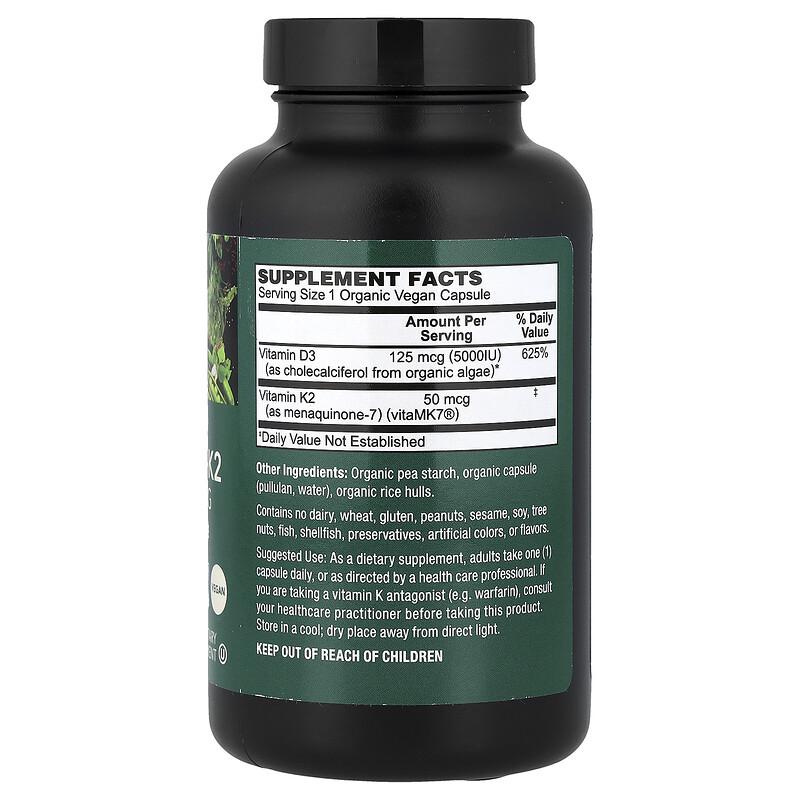 Organic Vegan, Vitamin D3 + K2, 120 Organic VegCaps