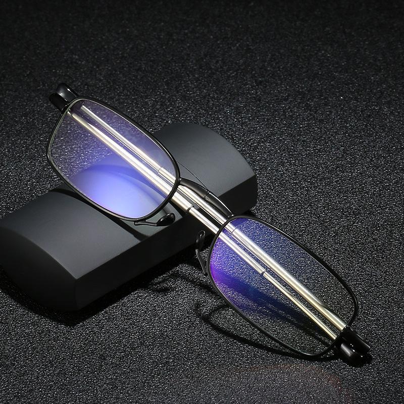 Faltbare Lesebrille Schwarzer Metallrahmen Teleskopisch Drehbar Presbyopie Brille Mit Etui +1.0 +1.5 +2.0