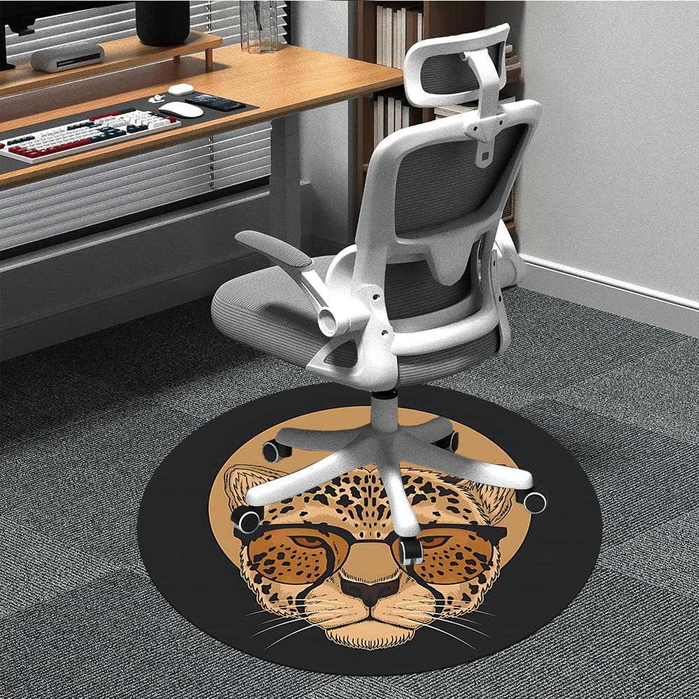 1pc Leopard Glasses Office Round Rug, Non-slip, Soft and Durable Office Rug for Interior Decoration, Perfect for Office,Decoration yy260204081