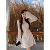 Kumikumi Gentle Wind French Style Lace Embroidery Long Sleeve One Piece Dress Women Clothing Autumn Waist Hugging Slimming Temperament Short Dress