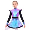 Robe Costumes d'Aliens pour Filles Patchwork Brillant Métallique Col Montant Manches Longues Fermeture Éclair Invisible Short Intégré