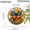 Acrylic Blue-Orange Butterfly with Yellow Flowers Suncatcher, Stained Glass Effect Window Hanging Ornament for Nature & Art Lover Gifts