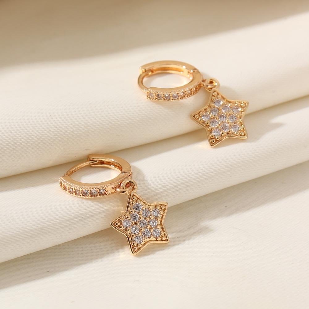 1 Pair Simple Five-pointed Star Dangle Earrings for Women Cubic Zirconia Jewelry Daily Wedding Party Accessories