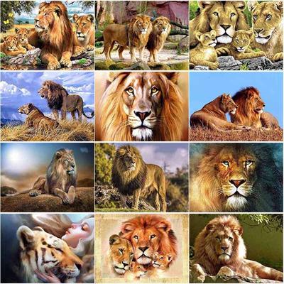 Yeni DIY 5D Manzara Elmas Boyama Aslan Elmas Nakış Hayvan Çapraz Dikiş Tam Kare Yuvarlak Matkap Mozaik Ev Dekor Hediye