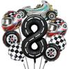 8 ks Sada fóliových balónků s čísly s tématem závodního auta 40palcové číslice Motor Helma Kolo Pneumatika Závodní balónky Dekorace k narozeninám pro chlapce Baby S
