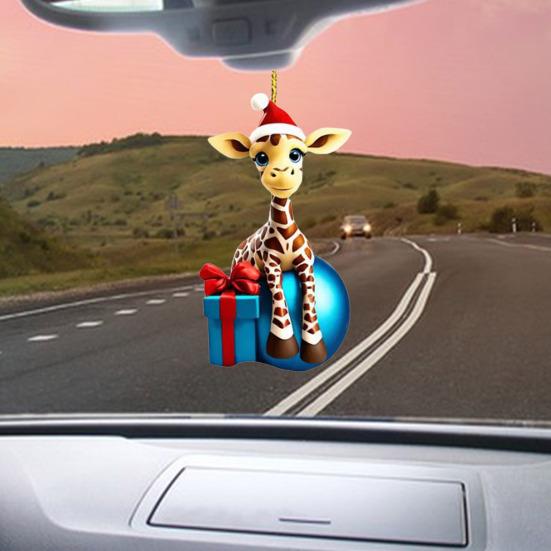 Giraffe Christmas Ornament Acrylic Cute Animal Pendant Cartoon Giraffe Hanging Ornament for Tree Car Animal Lovers Gift