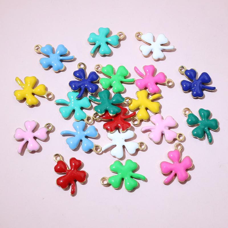 20pcs 13x10mm Stainless Steel Enamel Clover Flower Charms Pendant Stainless Steel DIY Jewelry Making Accessories Findings
