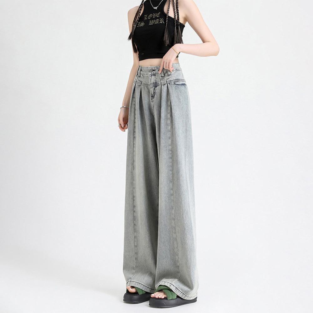 Pendler-Mode plissierte Weitbein-Jeans Damen locker hohe Taille Frühling und Herbst neu lockere vielseitige Jeans