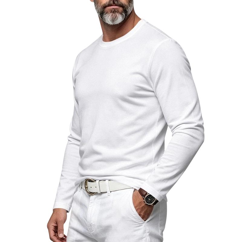 Men's Long Sleeve Neck T-Shirt Lightweight Breathable Loose Fit Casual Versatile Tee for Commuting