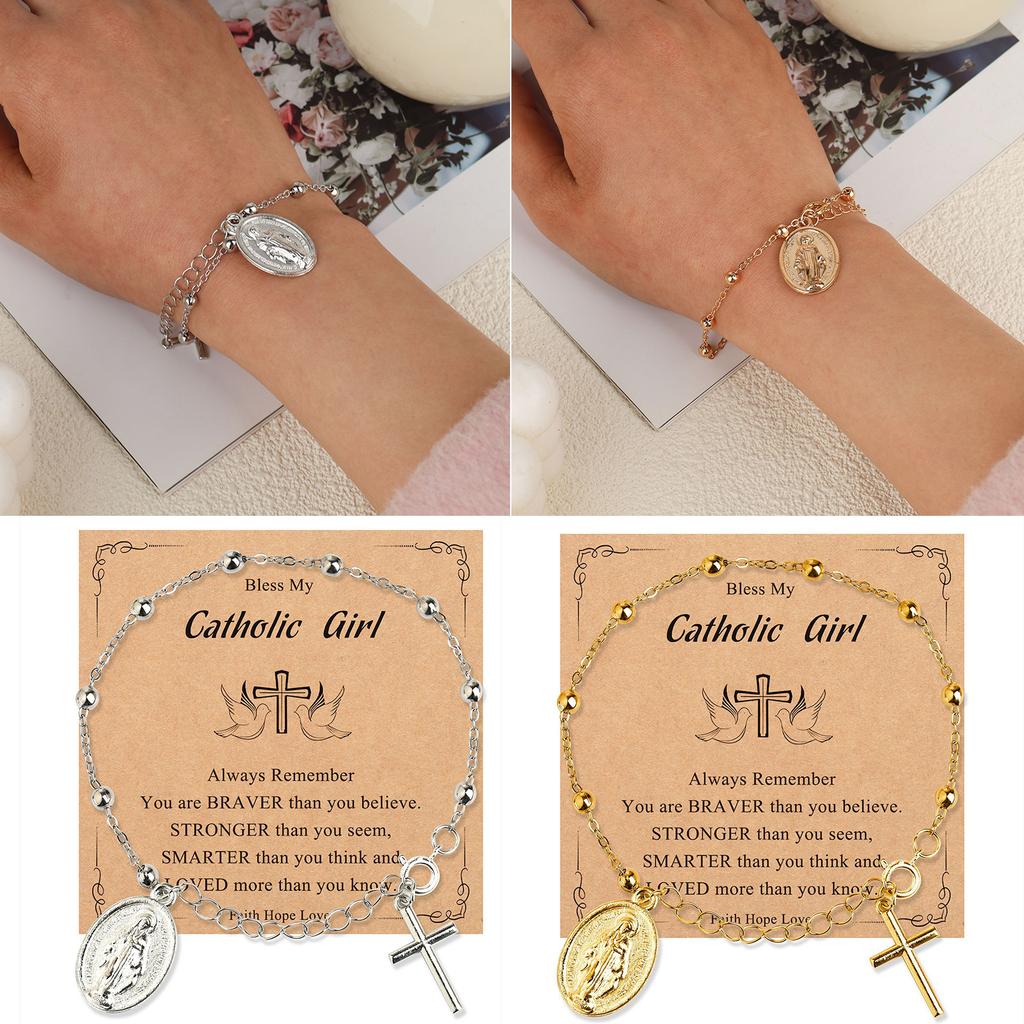 Marys Crosses Bead Bracelet In Sturdy Metal For Women Men Seeking Faith Inspired Accessories And Comfortable Fit