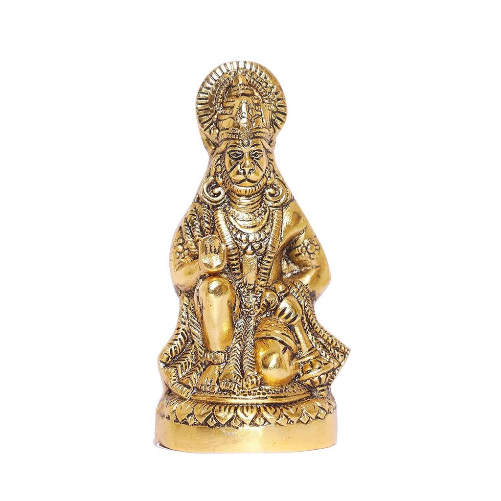 Dárky Soška Hanumána sedící v kovu Idol Hanumána Bajrangbali Murti Dárkový předmět Dekorativní výstavní kousek, Vícebarevný, 1 kus