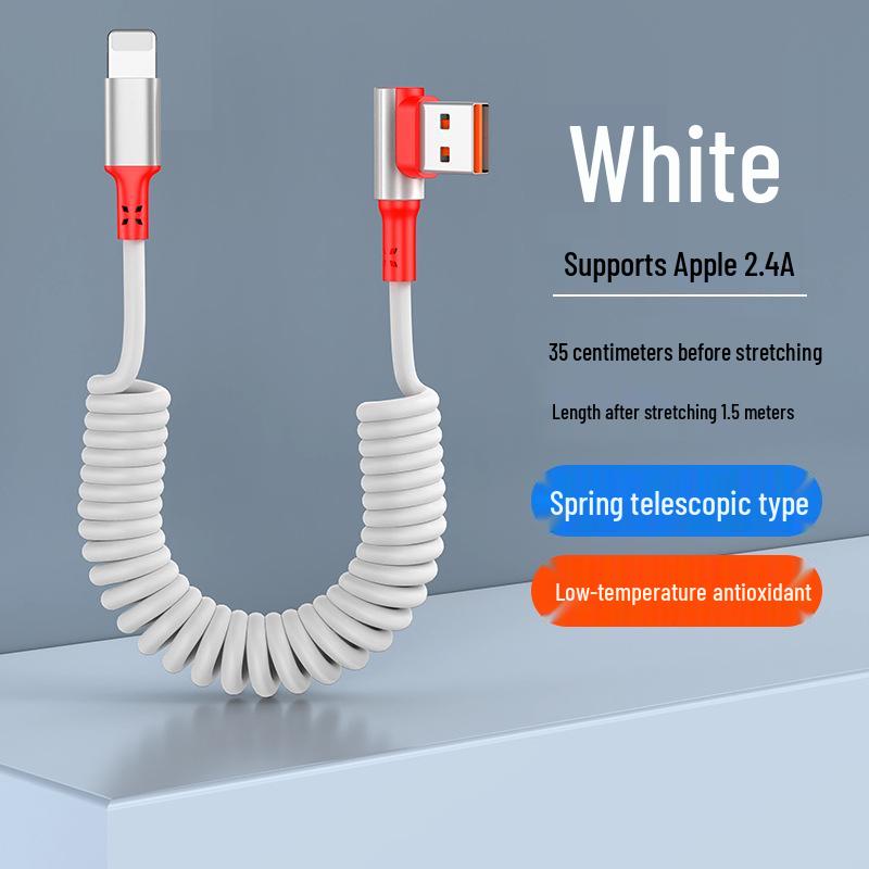 Câble USB Rétractable à Ressort Double Coude 6A Charge Rapide pour Téléphones & Voitures