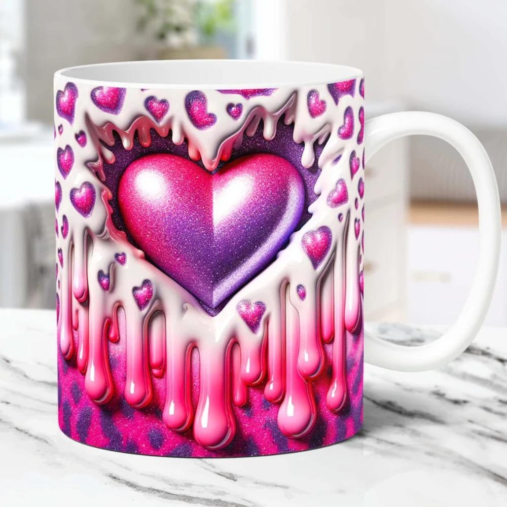 3D Love Heart Shape Valentine's Day Ceramic Coffee Mug Tea Cup