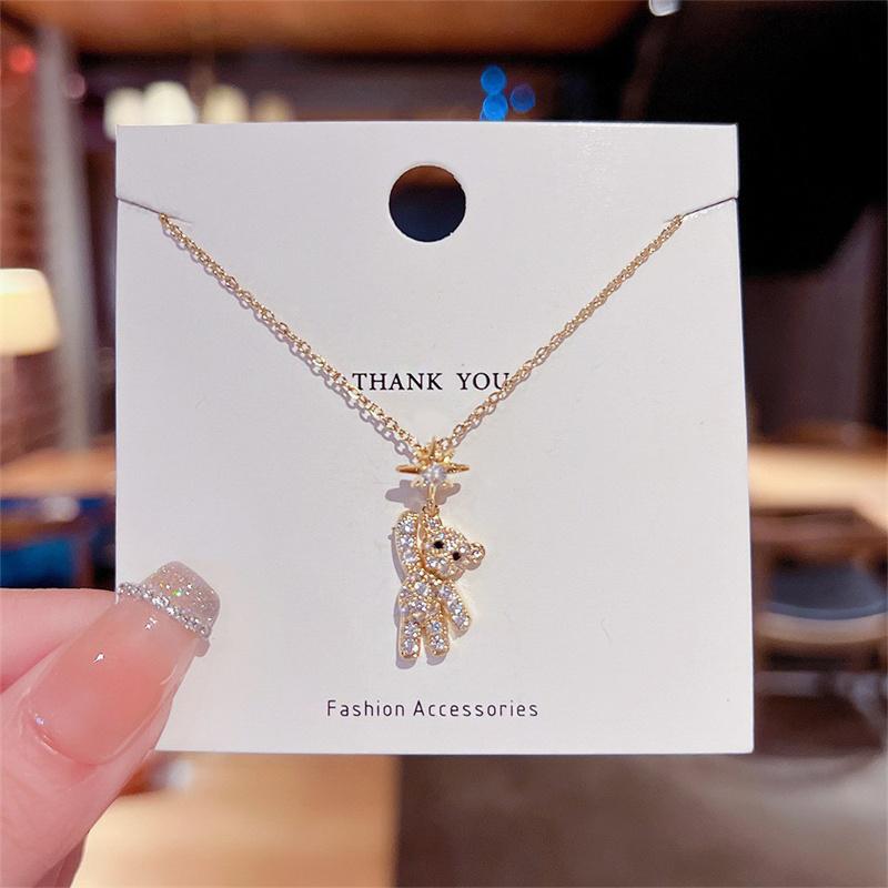 Lovely Bear Necklaces For Women Cubic Zirconia Inlay Golden Neck Chain Female Necklaces Cute Jewelry Pendant Trendy