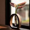 Solid Wood Transparent Glass Hydroponic Flower Vase Made of Walnut  Wood for Household Use, Small Flower Bottle