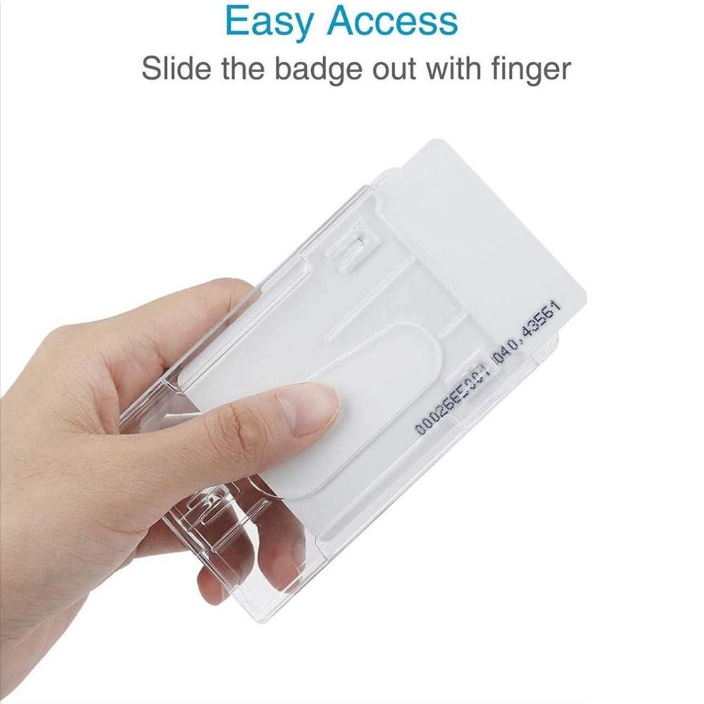 Clear Card Holder Dual Use PS Double ID Badge Holder with Telescopic Buckle Clip