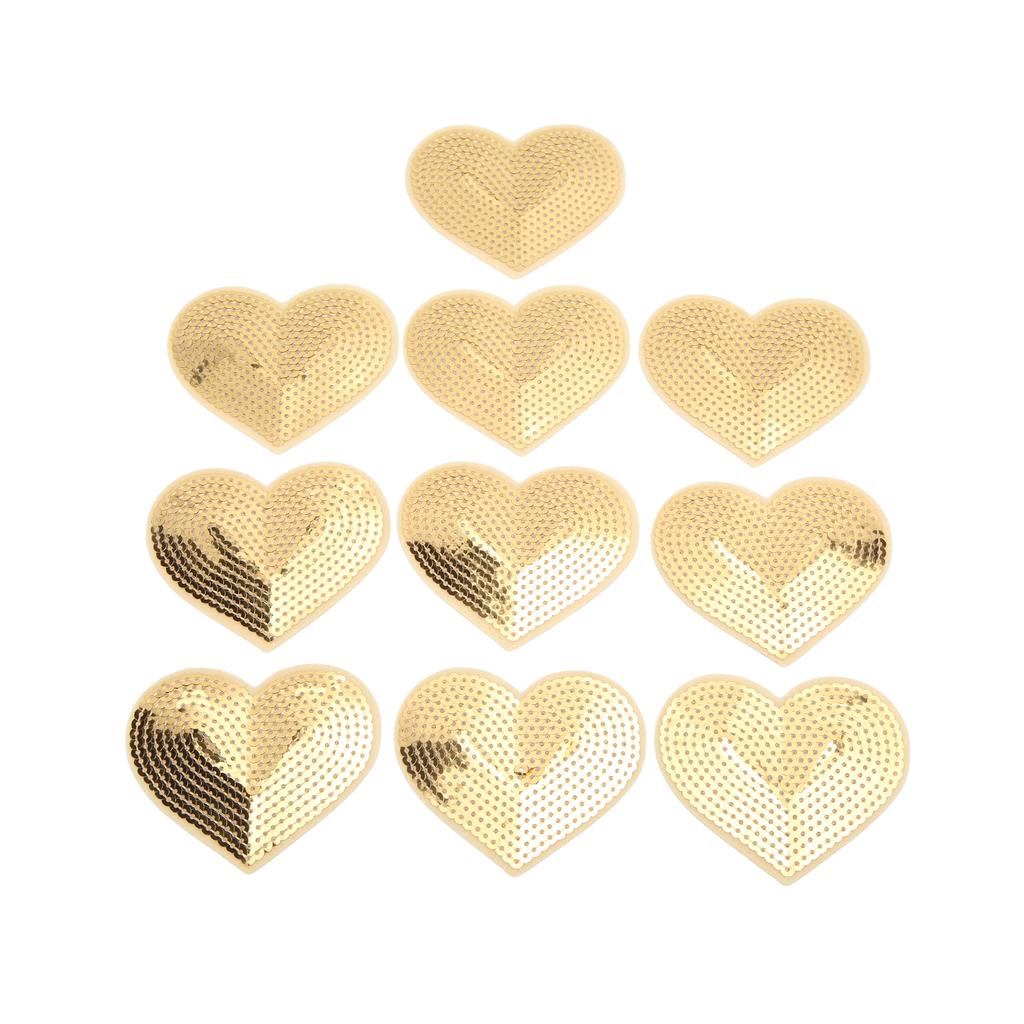 10Pcs Heart Patches Iron On Cover Blemishes Holes Gold Sequins Heart Embroidered Iron On Patch for Sewing DIY Craft