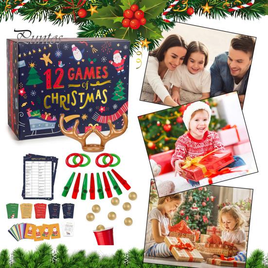 

12 игр для рождественской семейной вечеринки. Набор игр для детей, подростков и взрослых. Набор реквизитов для рождественской вечеринки. Мероприятия по сплочению коллектива. Gift