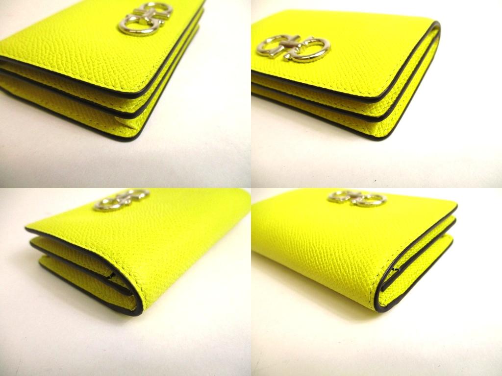 Authentic Salvatore Ferragamo Gancini Silver H/W Yellow Leather Business Card Holder #a825  Refurbished
