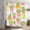Colorful Cactus Shower Curtain Watercolor Houseplants Decor For Bathroom Pink, Green Yellow Floral Design New