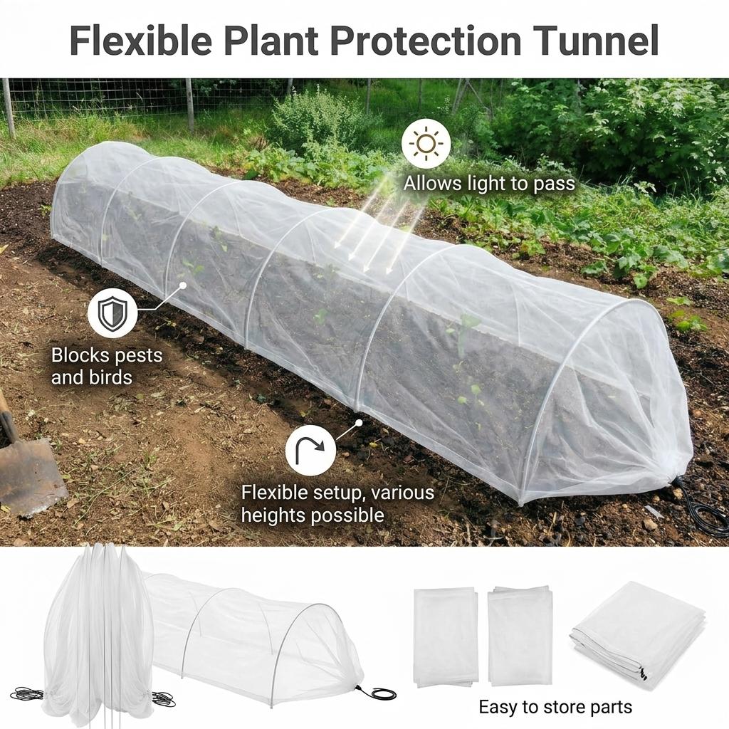 Garden Vegetable Insect Net Cover Flower Planting Tunnel Frame Seedling-Protection Net With High-Density Mesh