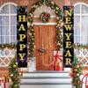 Happy New Year Door Banner Porch Signs Welcome Banner for Home Holiday Winter 2025 New Year Eve Party Supplies Backdrop Hanging Decor Yard Sign for