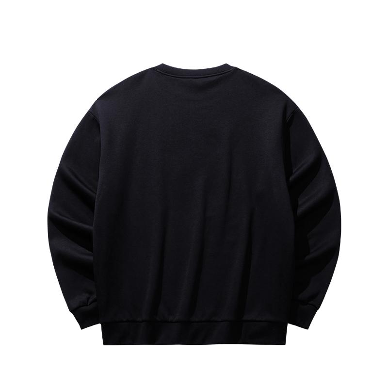 Anta Lifestyle Series Black Unisex Letter Embroidered Oversized Crew Neck Sweatshirt 972618704N-5