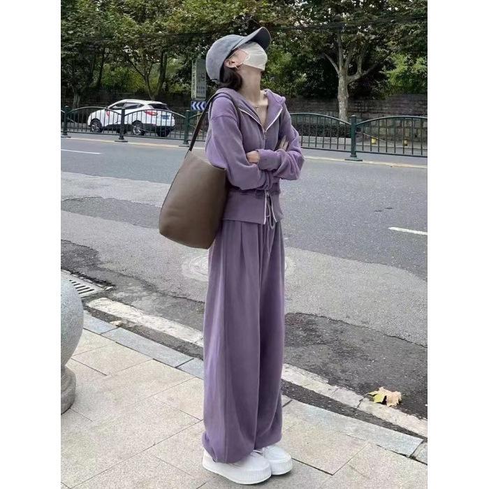 

Женский свитшот с высокой талией и повседневные брюки в корейском стиле Medium фиолетовый