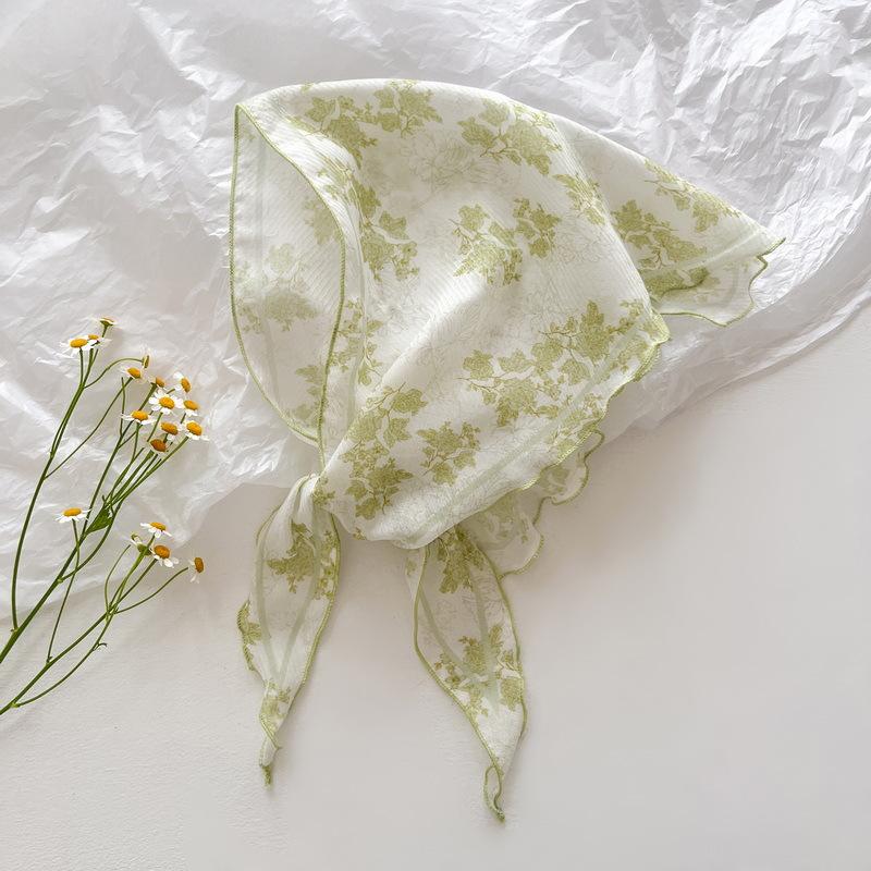 Printed Silk Scarf Women's Binding Bag Multifunctional Soft Girl Color Blocked Headscarf Triangle Korean Ins Temperament Cross-border