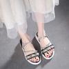Flat-bottomed Rhinestone Two-wear Sandals for Women's Years, New Summer One-word Sandals with Sandals, and Thick-soled Wedge Heels for Women's Shoes.